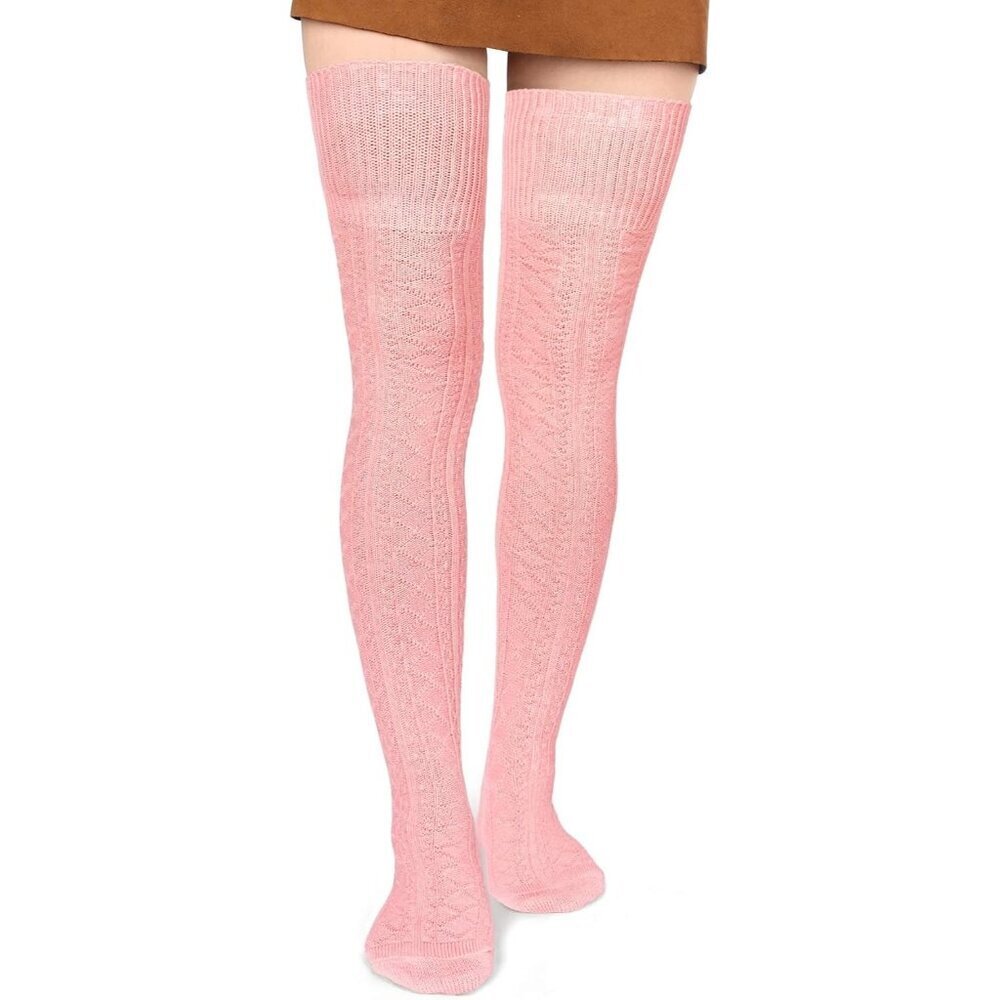 Women Thigh High Socks Cotton Thick Long Boot Stockings Leg Warmers Baby Pink